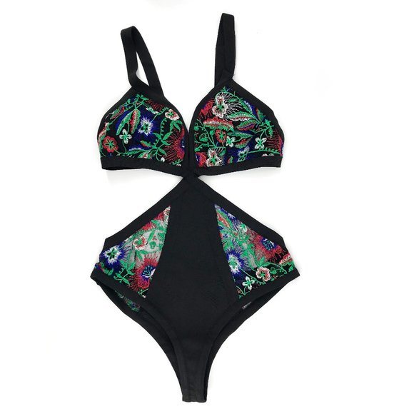 Vibrant Floral Embroidered Mesh Monokini One-Piece - Picture 5 of 13